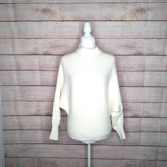 Anthropologie Sweaters - by Anthropologie White Knit High Cowl Neck Dolman Batwing Sweater, Size Small